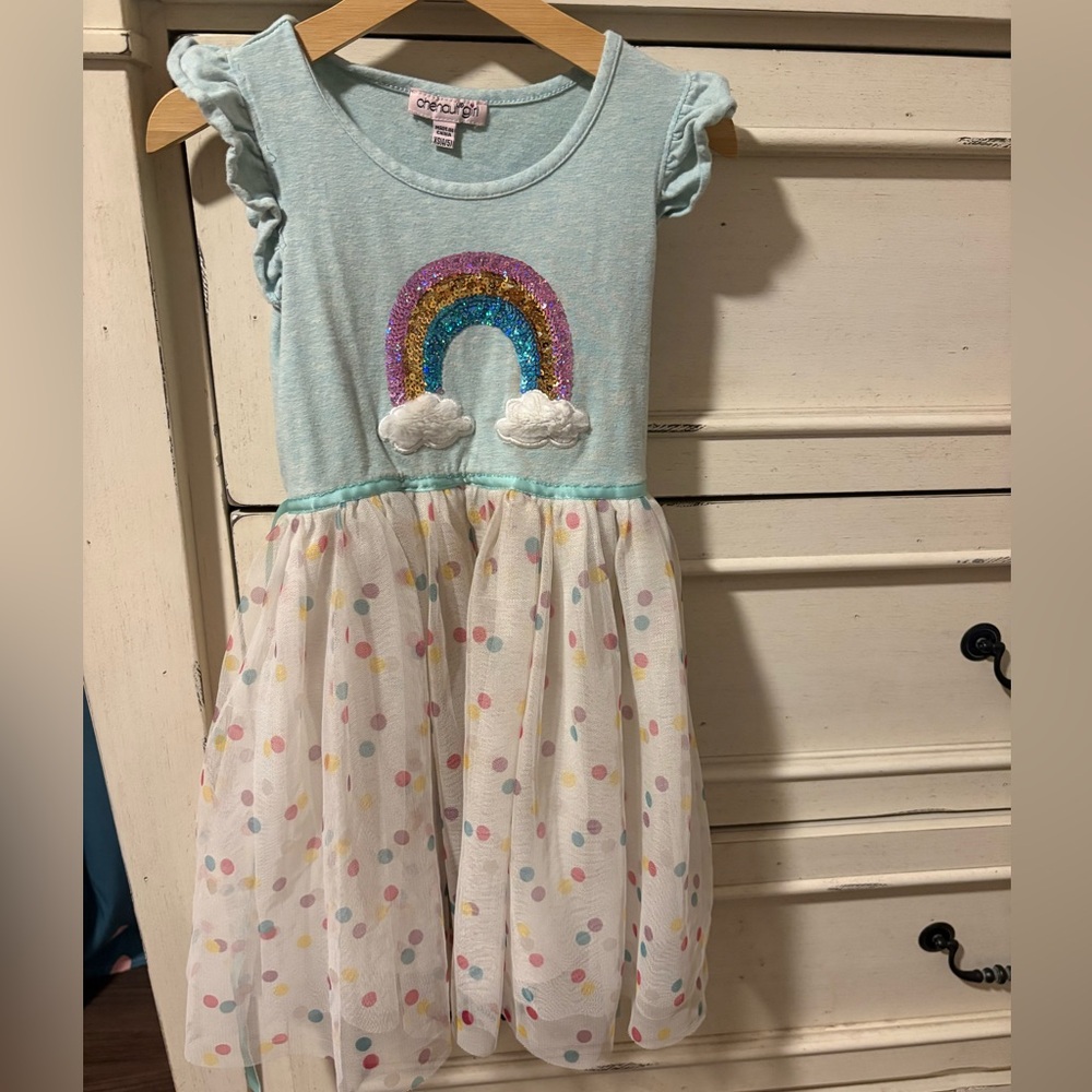 Chenault Blue Rainbow Dress with Polka Dots